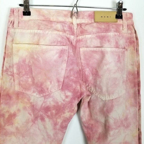 MNML Men's White  Pink  Tie Dye Jeans Size 29 Snap Zip Sides Pockets - Picture 5 of 9